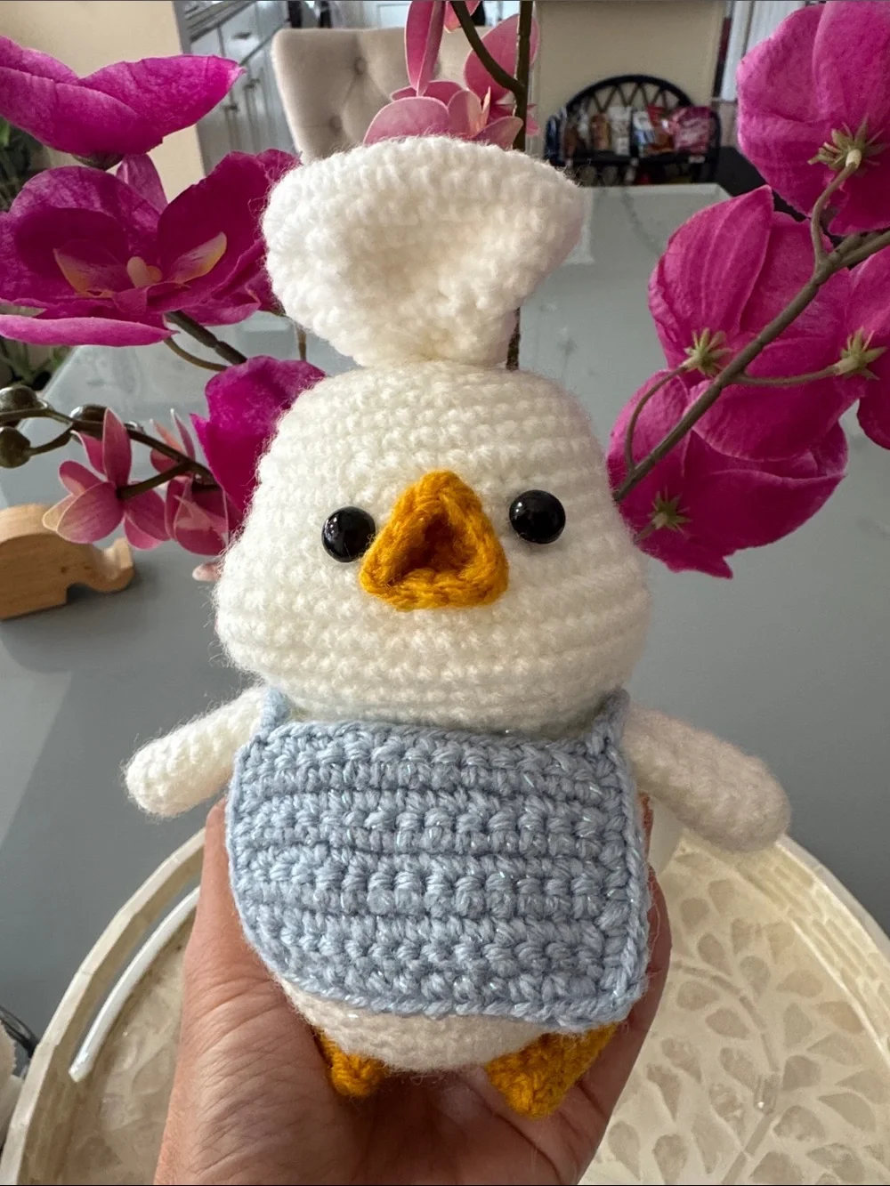 Handmade White & Blue Crochet Chick Plush for Small Pets